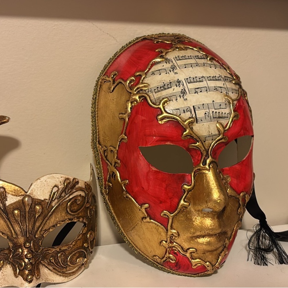 Two Red and Gold Masquerade Mask with Music Notes